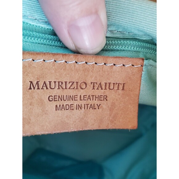 Maurizio Taiuti Italian Teal Blue Leather Mini Handbag 2 Handle Bucket - Picture 8 of 8